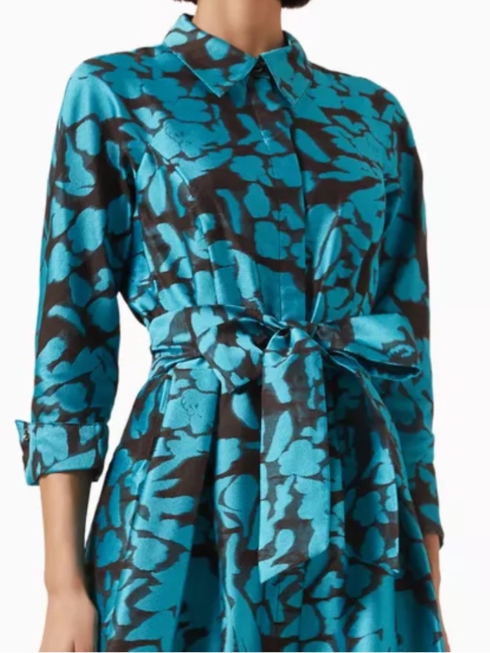 TERI JON Burnout Jacquard Floral Pattern Shirt Waist Gown - Picture 5 of 7